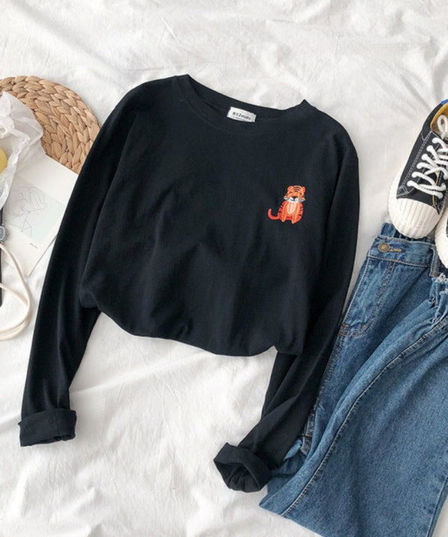 Damska koszulka z długim rękawem z naszywkami zwierzątek