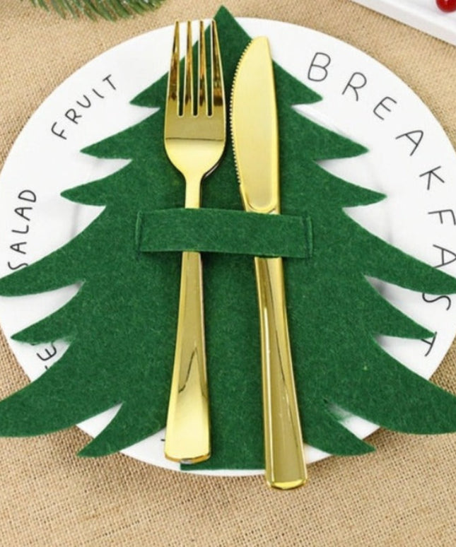 Świąteczne zielone pokrowce na sztućce z filcu o kształcie choinki