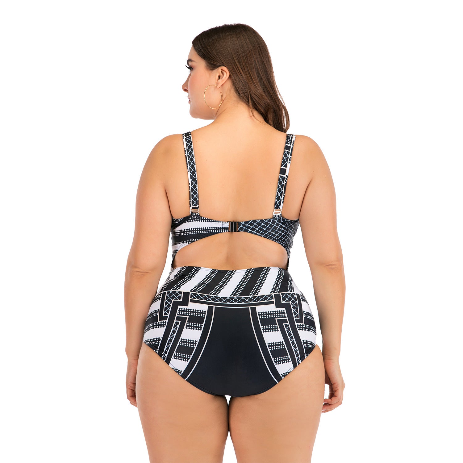 Jednoczęściowy strój kąpielowy plus size w geometryczne wzory