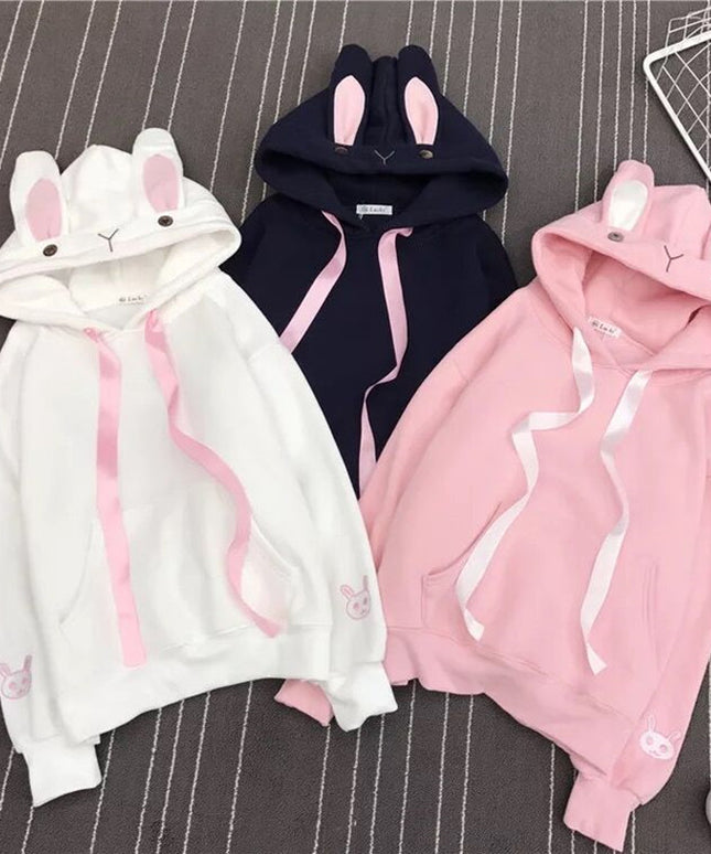 Damska bluza z kapturem z uszami królika
