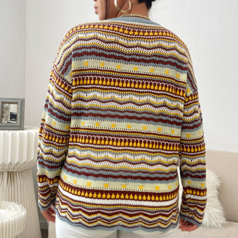 Damski sweter dziergany wielokolorowy