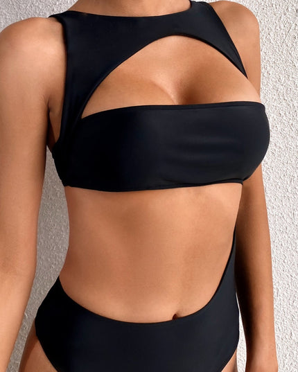 Jednoczęściowy strój kąpielowy monokini elegancki czarny