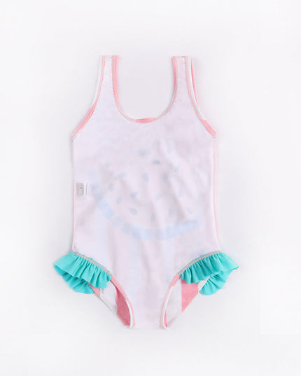 Jednoczęściowy strój kąpielowy dla niemowląt w paski z falbankami