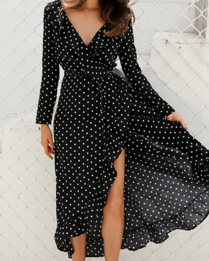 Sukienka maxi czarna w kropki