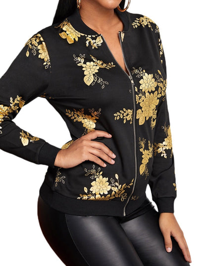 Damska kurtka przejściowa w złote kwiaty