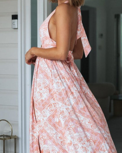 Sukienka maxi luźna wiązana na szyi