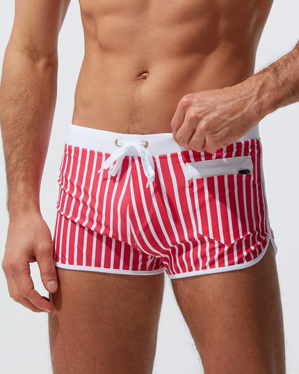 Męskie bokserki kąpielowe w paski z zapinaną kieszonką