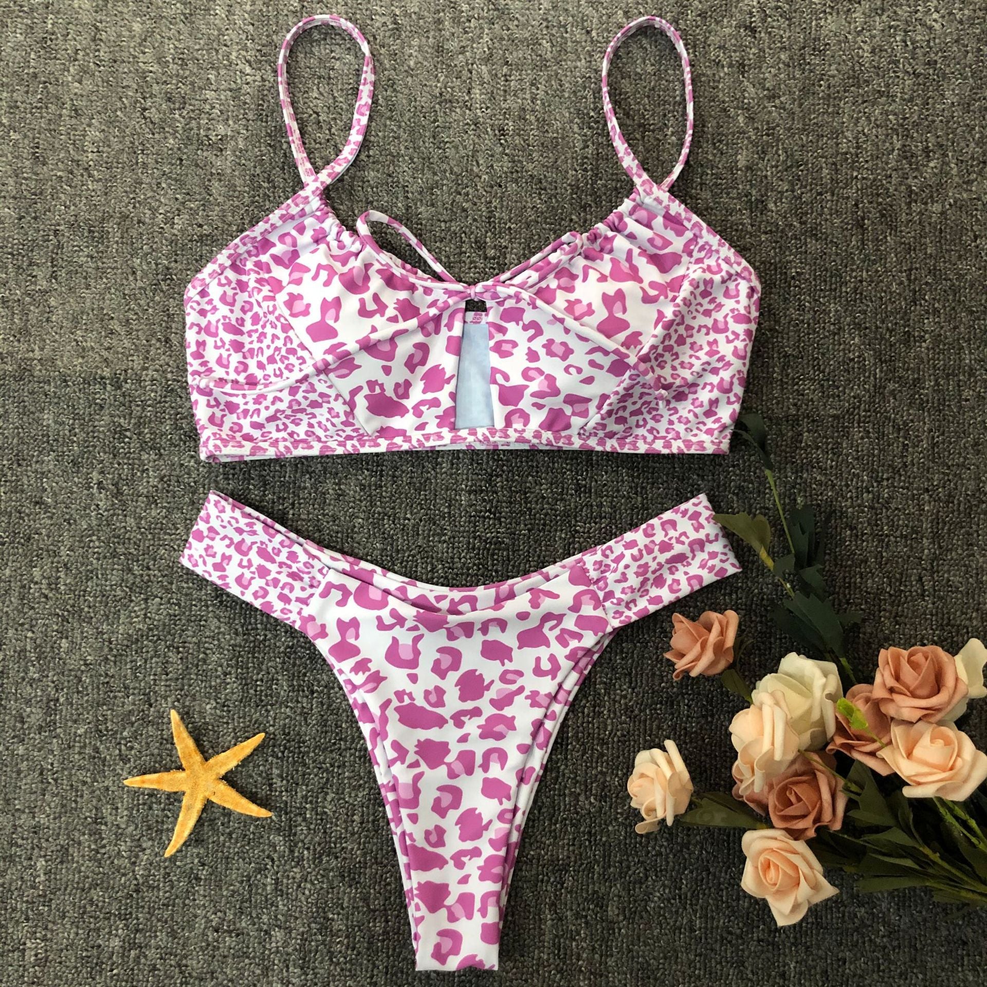 Damski dwuczęściowy strój kąpielowy bikini w różową panterkę