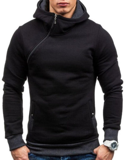 Męska bluza z kapturem dwukolorowa zapinana na skośny zamek