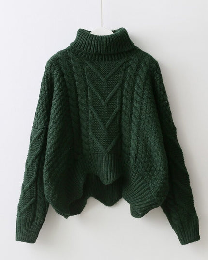 Damski sweter dziergany z golfem oversize