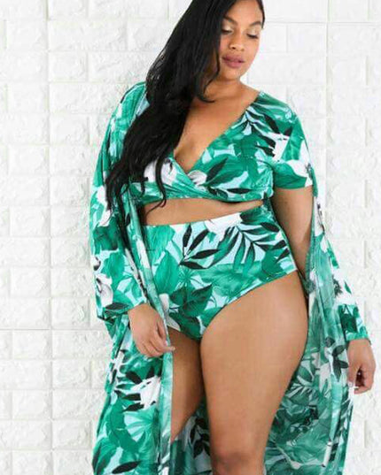 Dwuczęściowy strój kąpielowy plus size w liście