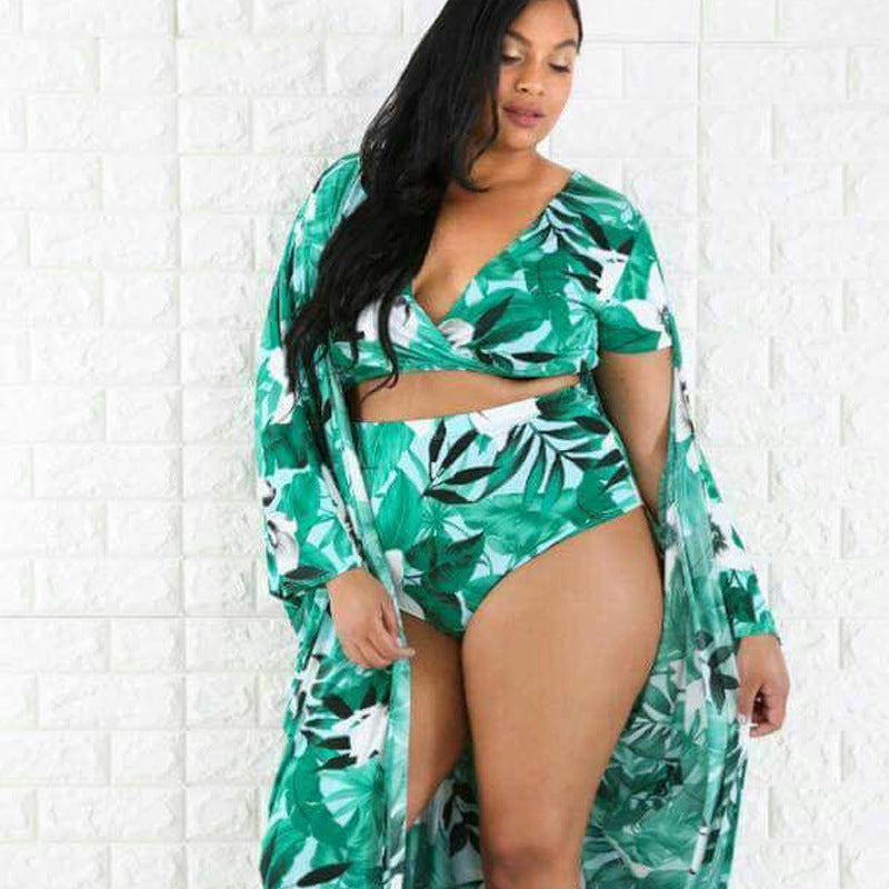 Dwuczęściowy strój kąpielowy plus size w liście