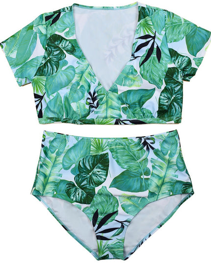 Dwuczęściowy strój kąpielowy plus size w liście