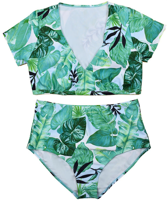Dwuczęściowy strój kąpielowy plus size w liście