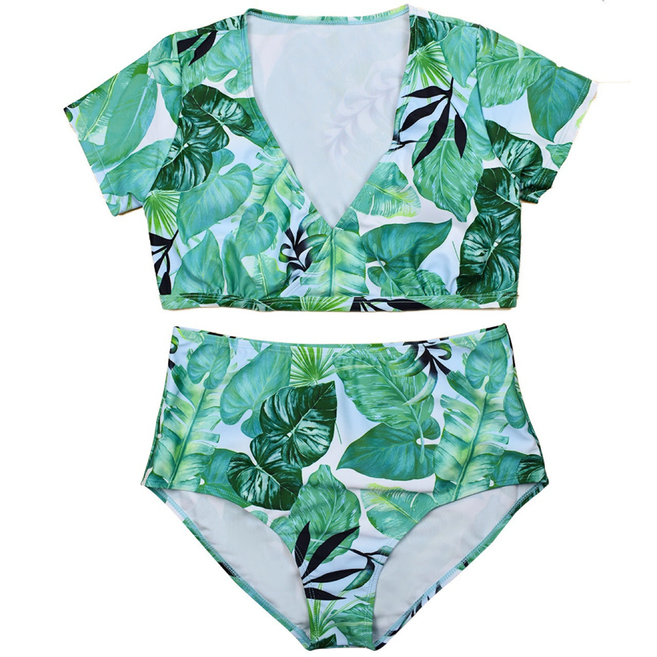 Dwuczęściowy strój kąpielowy plus size w liście