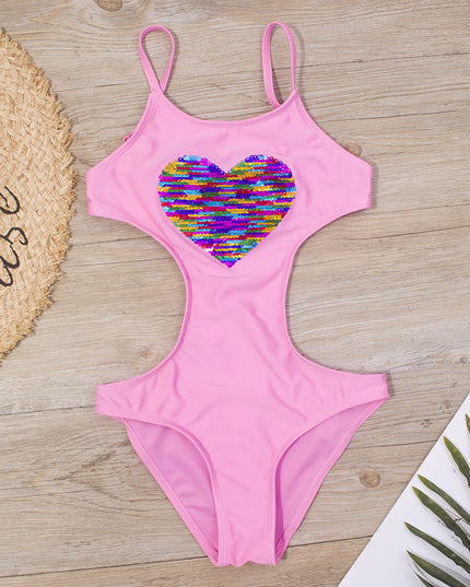 Jednoczęściowy strój kąpielowy z kolorowym serduszkiem z wcięciami
