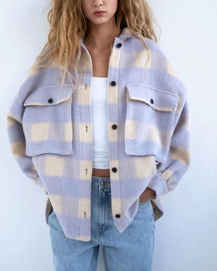 Damska kurtka przejściowa koszulowa w kratkę