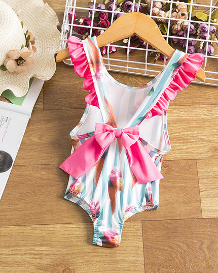 Jednoczęściowy strój kąpielowy dla niemowląt z falbankami i kokardą