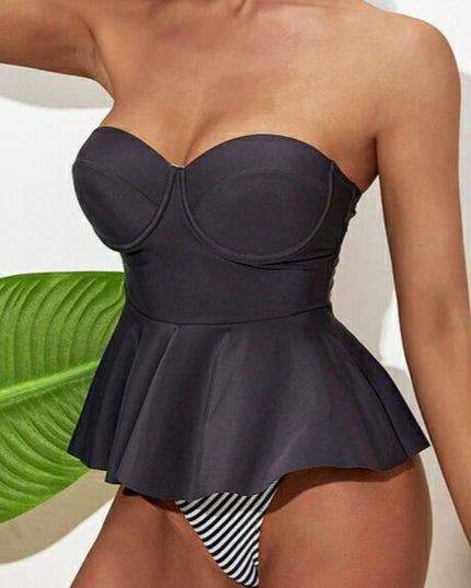 Dwuczęściowy strój kąpielowy tankini z ozdobną falbanką