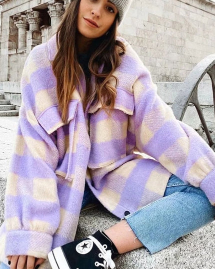 Damska kurtka przejściowa koszulowa w kratkę