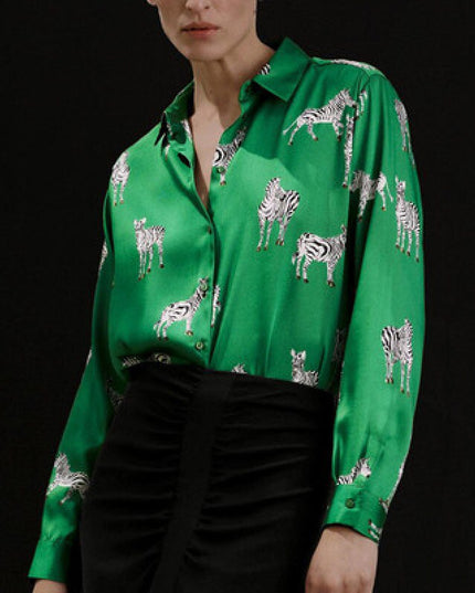 Damska koszula satynowa w zebry