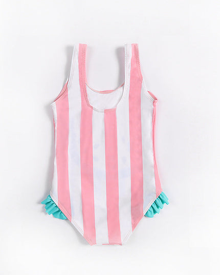 Jednoczęściowy strój kąpielowy dla niemowląt w paski z falbankami