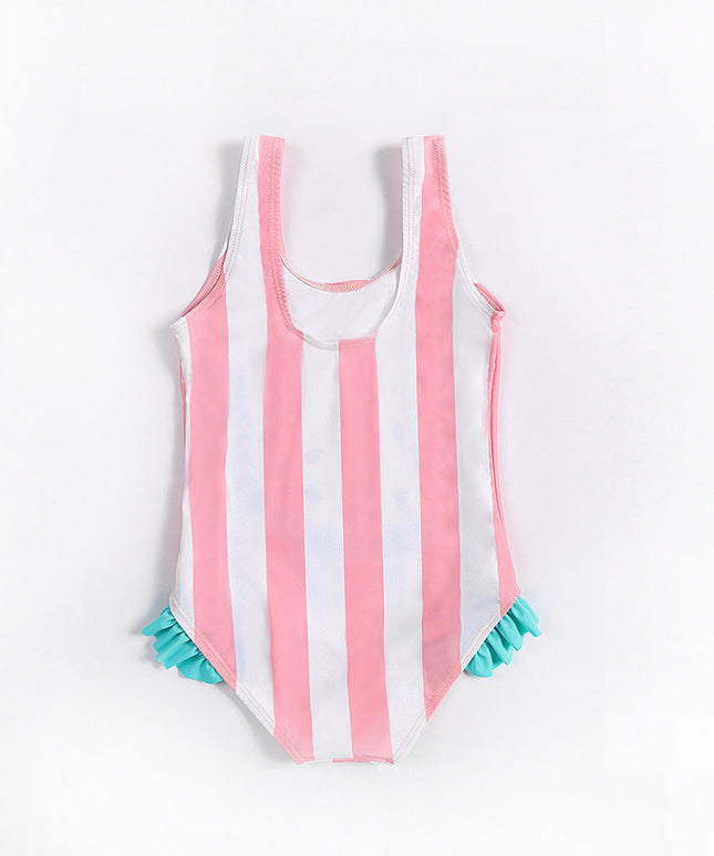 Jednoczęściowy strój kąpielowy dla niemowląt w paski z falbankami