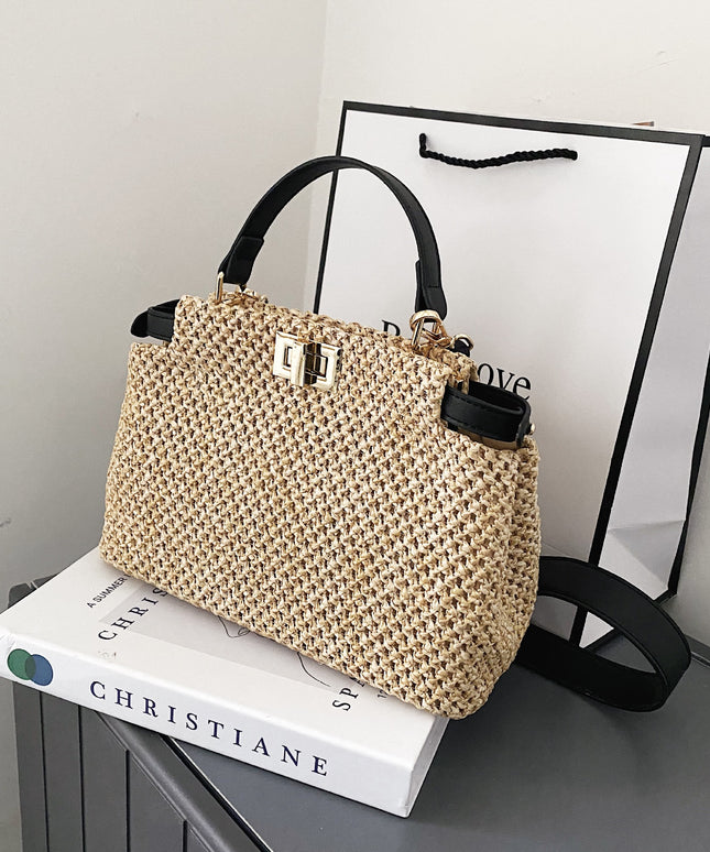 Torba plażowa słomkowa z kolorowym paskiem