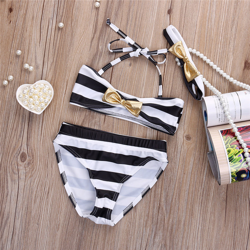 Dwuczęściowy strój kąpielowy bikini dla niemowląt w paski
