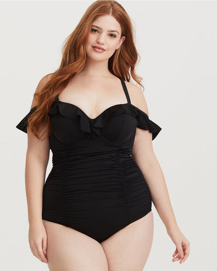 Jednoczęściowy strój kąpielowy plus size z opadającymi ramiączkami