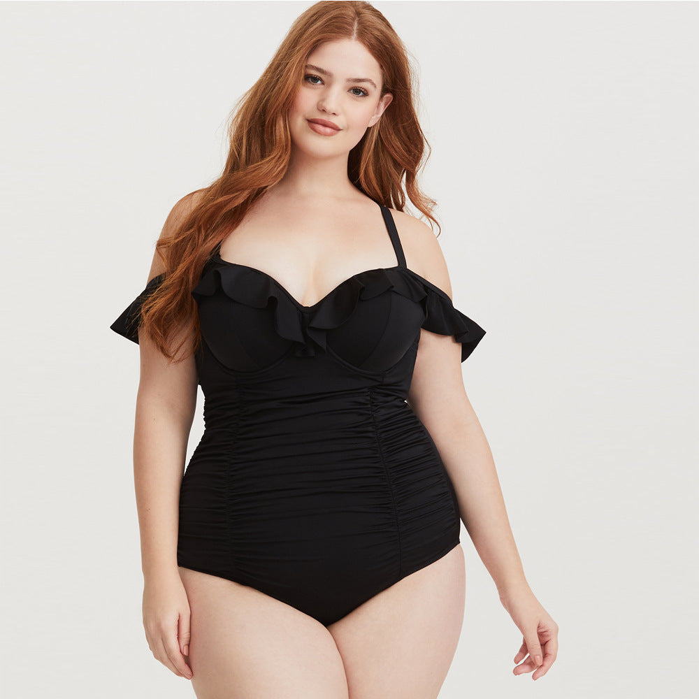 Jednoczęściowy strój kąpielowy plus size z opadającymi ramiączkami