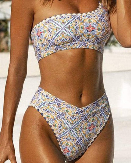 Damski strój kąpielowy dwuczęściowy bikini z ramiączkiem na jedno ramię