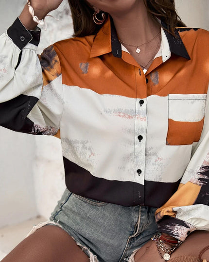 Damska koszula trzykolorowa z kieszonką