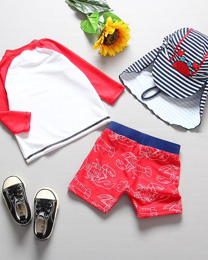 Kostium kąpielowy 3-częściowy dla chłopców ze wzorem homara