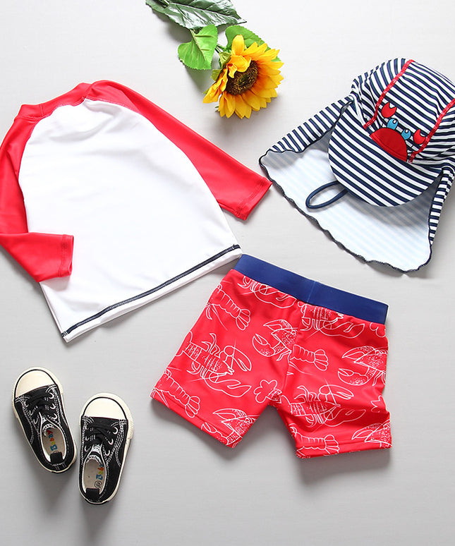 Kostium kąpielowy 3-częściowy dla chłopców ze wzorem homara