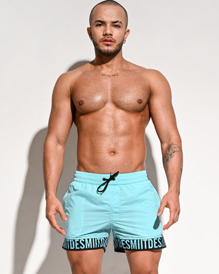 Męskie szorty kąpielowe z napisami na nogawkach