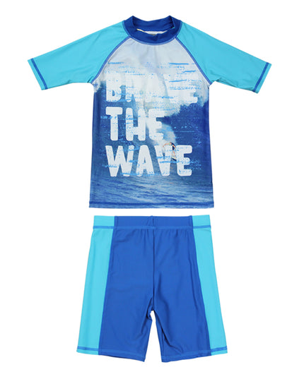 Dwuczęściowy kostium kąpielowy dla chłopca z napisami