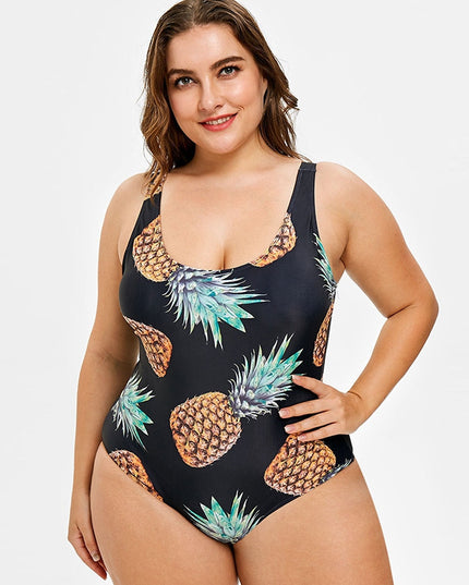 Jednoczęściowy strój kąpielowy plus size klasyczny w ananasy