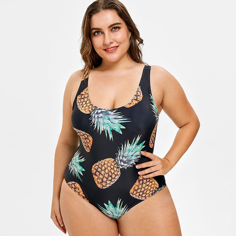 Jednoczęściowy strój kąpielowy plus size klasyczny w ananasy