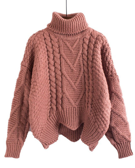 Damski sweter dziergany z golfem oversize