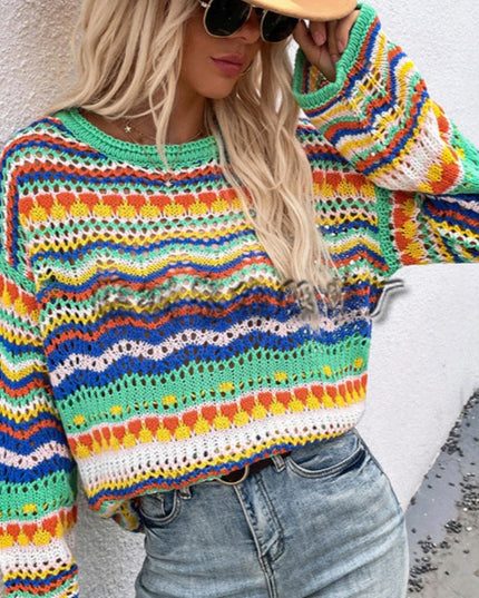 Damski sweter dziergany wielokolorowy