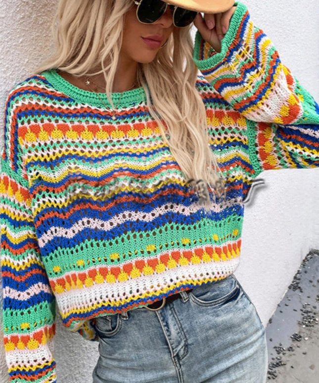 Damski sweter dziergany wielokolorowy