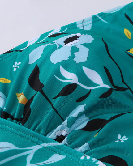 Dwuczęściowy strój kąpielowy dla kobiet w ciąży zielony w kwiaty