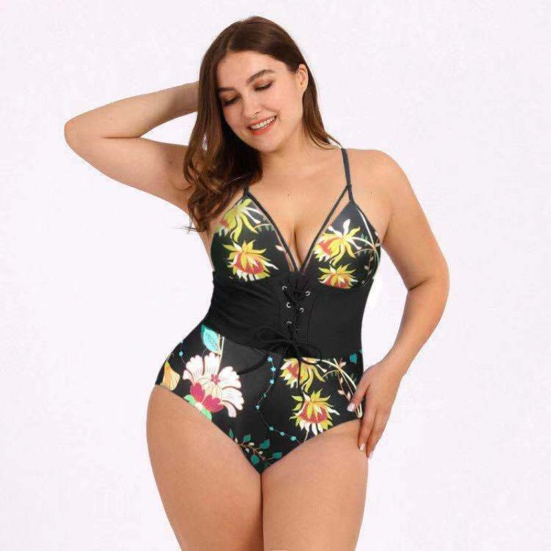 Jednoczęściowy strój kąpielowy plus size z gorsetem
