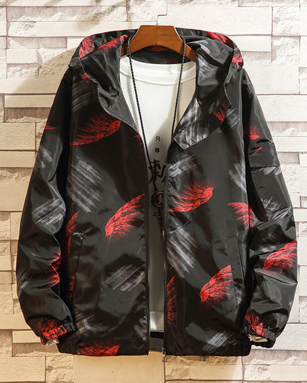 Męska kurtka przejściowa wzorzysta z kapturem