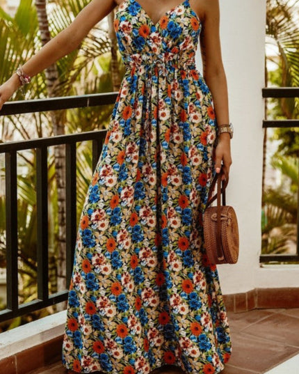 Sukienka maxi na ramiączkach w liście i kwiaty
