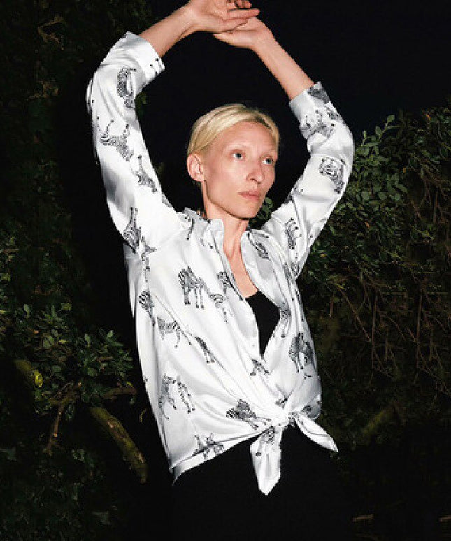 Damska koszula satynowa w zebry