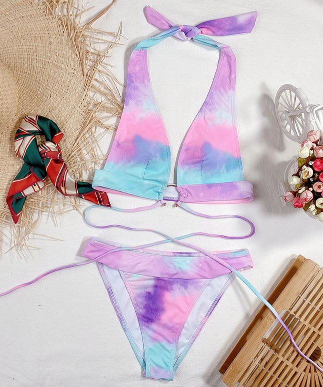 Damski dwuczęściowy strój kąpielowy bikini z paseczkami na talię