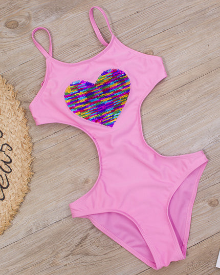 Jednoczęściowy strój kąpielowy z kolorowym serduszkiem z wcięciami