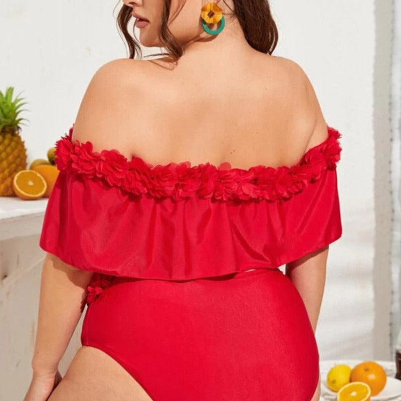 Dwuczęściowy strój kapielowy plus size z kwiatuszami